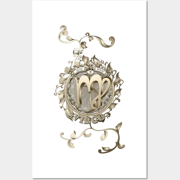 Virgo Floral Zodiac Design BRONZE Wall Art by qggraphics